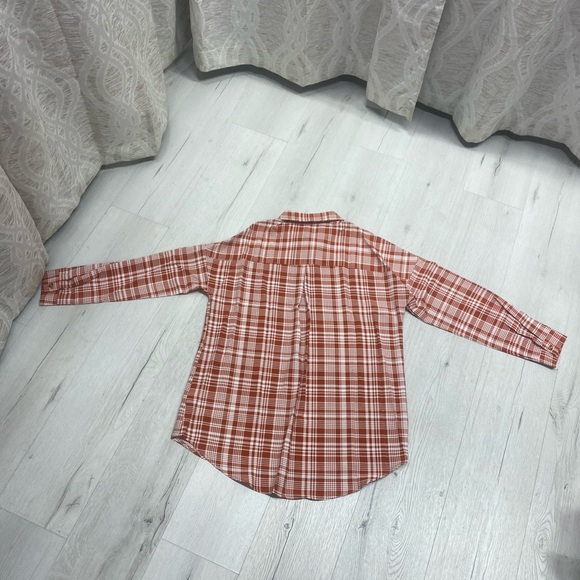 Rust and White Plaid Oversized Button Down Shirt - Picture 5 of 7